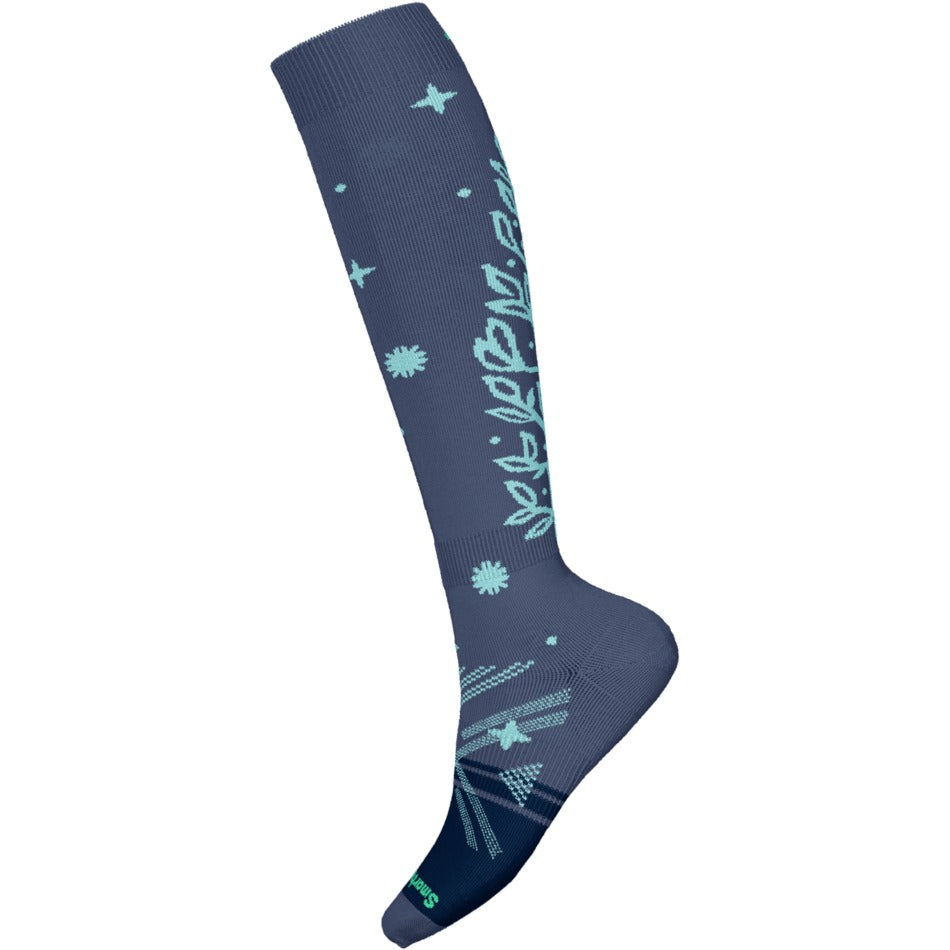 Smartwool Women's Ski Full Cushion Ice Blossom OTC Socks - Nightfall Blue